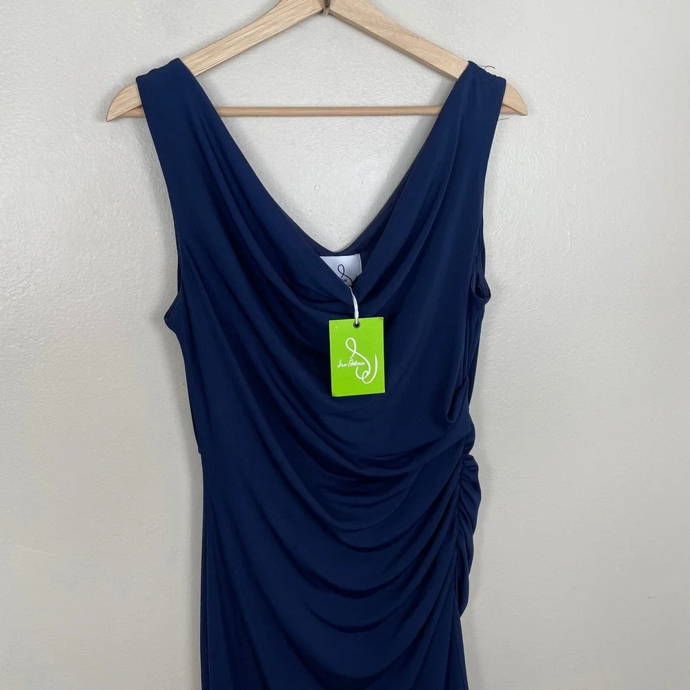 Sam Edelman Women's Small Asymmetrical Ruched Cowl Neck Dress‎ Navy Blue NEW